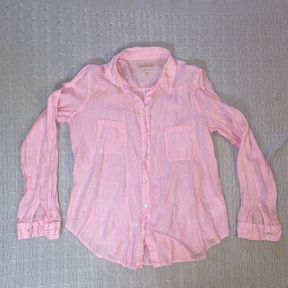 LILLY PULITZER SEA VIEW BUTTON DOWN LINEN